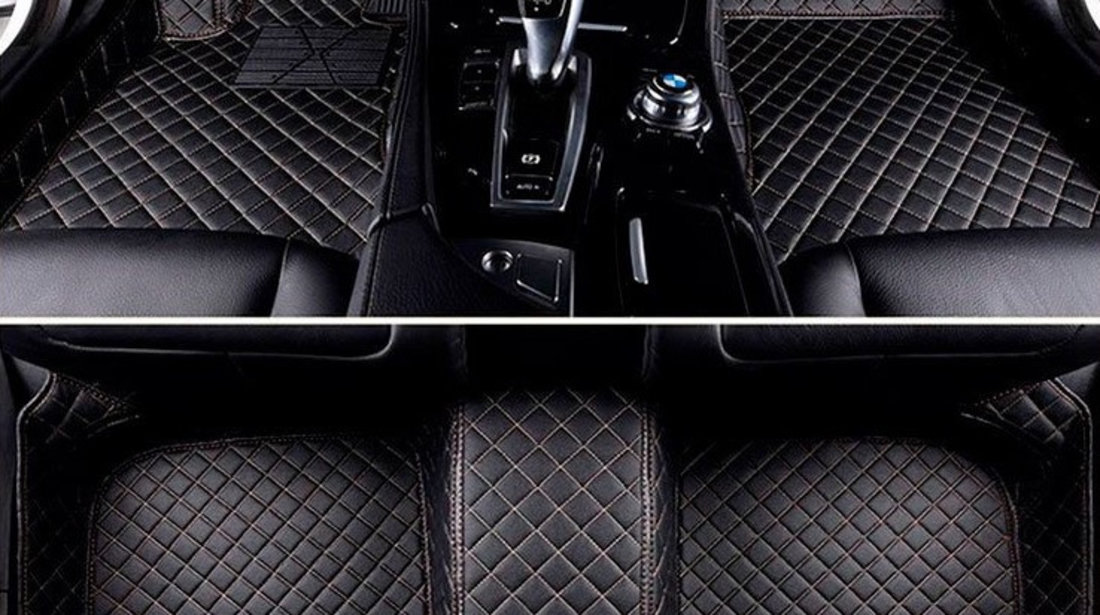 Set Covorase Auto Lux Piele Capitonaj Interior Premium Diamond Mats Audi A6 C7 2011-2018 Negru + Cusatura Bej 130818-7