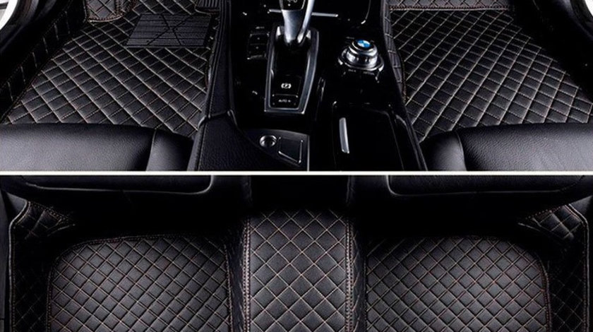 Set Covorase Auto Lux Piele Capitonaj Interior Premium Diamond Mats Mercedes-Benz S-Class W221 2005-2013 Long Negru + Cusatura Bej 040820-2