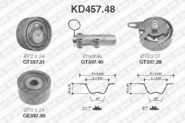 Set curea de distributie AUDI A6 (4B2, C5) (1997 - 2005) SNR KD457.48 piesa NOUA