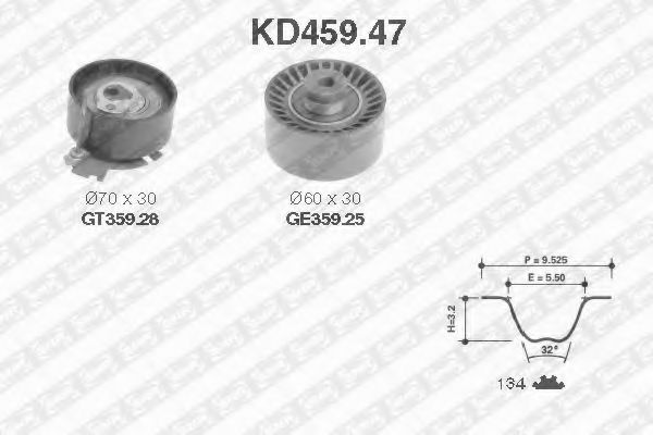 Set curea de distributie CITROEN XSARA (N1) (1997 - 2005) SNR KD459.47 piesa NOUA