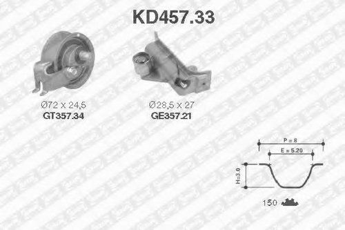 Set curea de distributie VW NEW BEETLE (9C1, 1C1) (1998 - 2010) SNR KD457.33 piesa NOUA