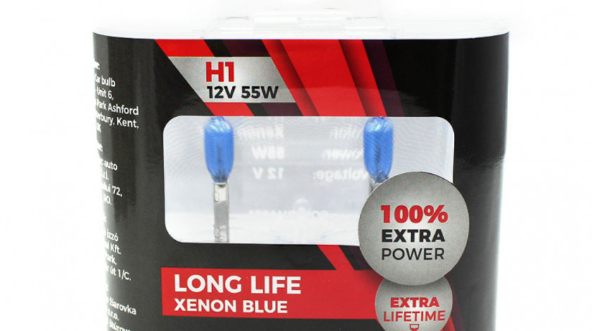 Set de 2 becuri Halogen H1 +100% Intensitate - LONG LIFE - CARGUARD BHA021