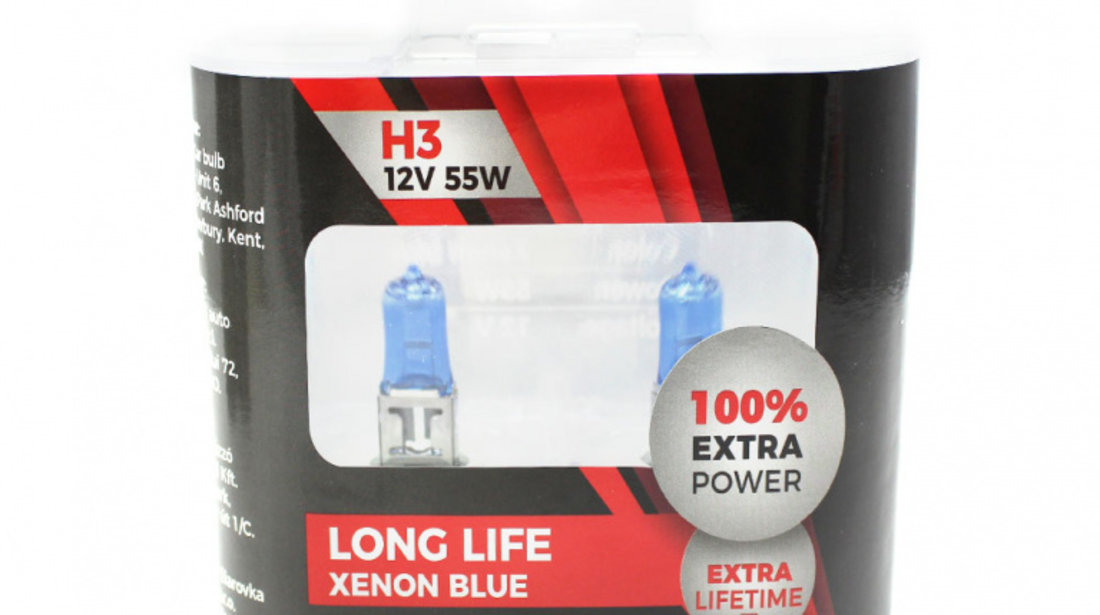 Set de 2 becuri Halogen H3 +100% Intensitate - LONG LIFE - CARGUARD BHA022