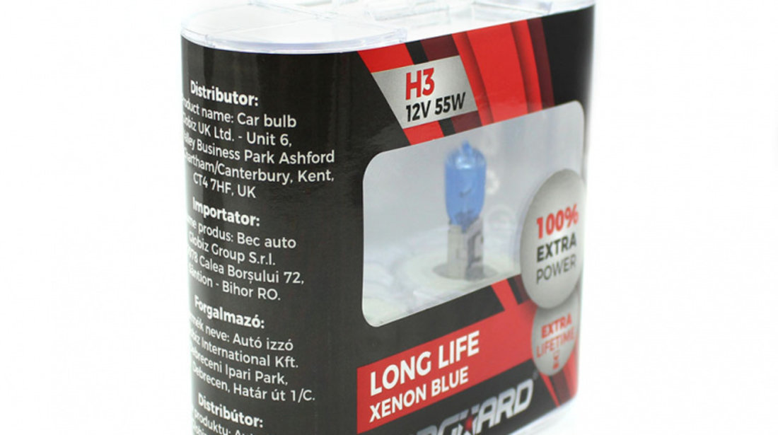 Set de 2 becuri Halogen H3 +100% Intensitate - LONG LIFE - CARGUARD BHA022