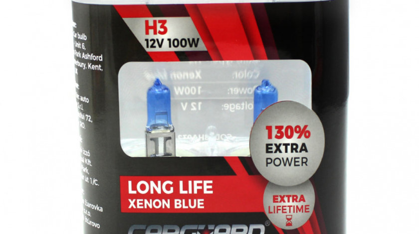 Set de 2 becuri Halogen H3, 100W +130% Intensitate - LONG LIFE - CARGUARD BHA032