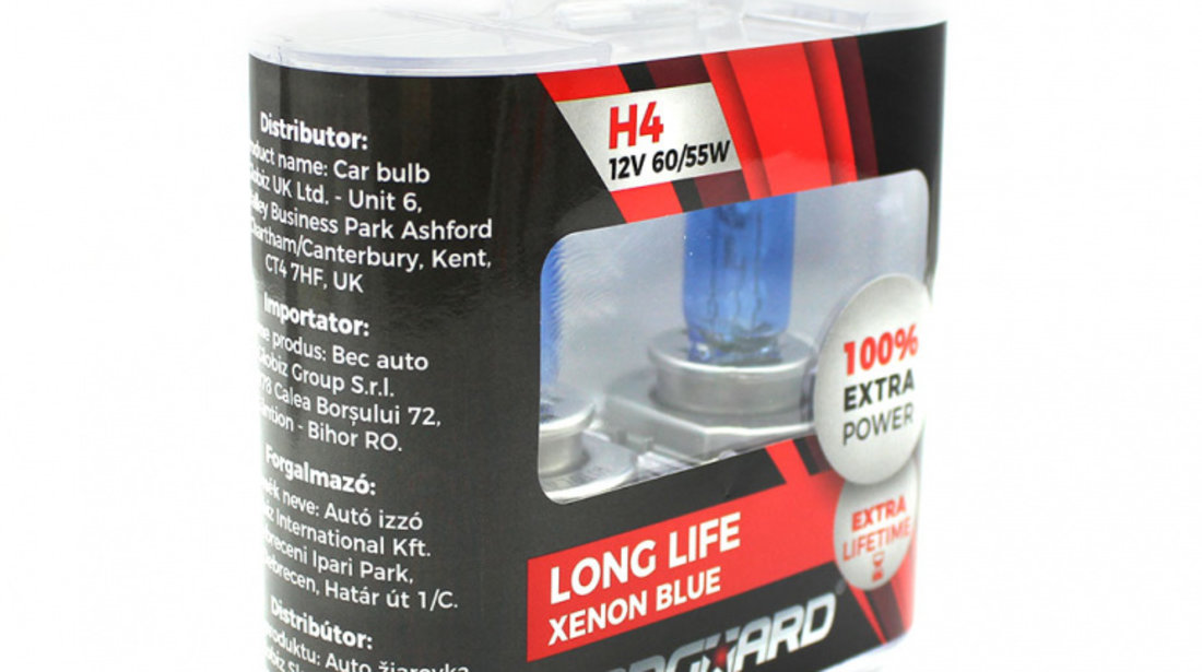 Set de 2 becuri Halogen H4 + 100% Intensitate - LONG LIFE - CARGUARD BHA023