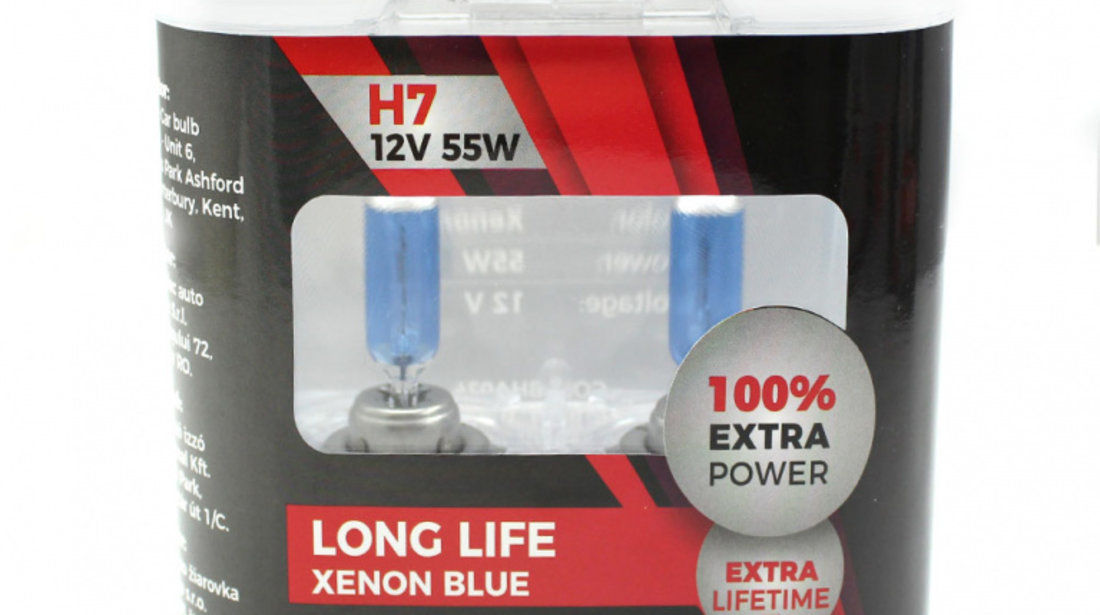 Set de 2 becuri Halogen H7 +100% Intensitate - LONG LIFE - CARGUARD BHA024