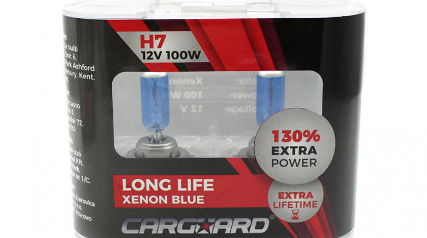 Set de 2 becuri Halogen H7, 100W +130% Intensitate - LONG LIFE - CARGUARD BHA034