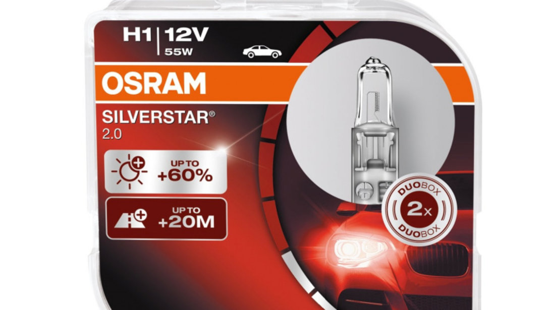 Set de 2 becuri Osram Silverstar H1 12V 55W cod intern: 64150SV2 DUO