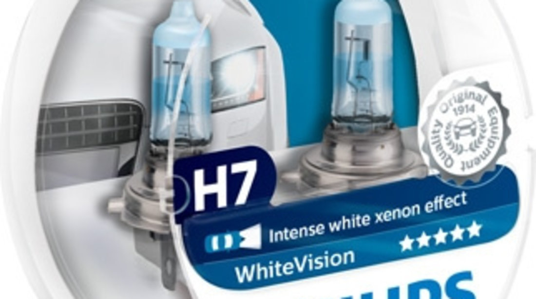 Set de doua becuri Philips White Vision H7 12V 55W cod intern: 12972 WHVSM