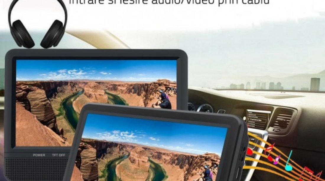 SET DVD PLAYER AUTO DE TETIERA EDT-911 LAND ROVER USB SD LCD 9'' REZOLUTIE HD JOCURI JOYSTICK