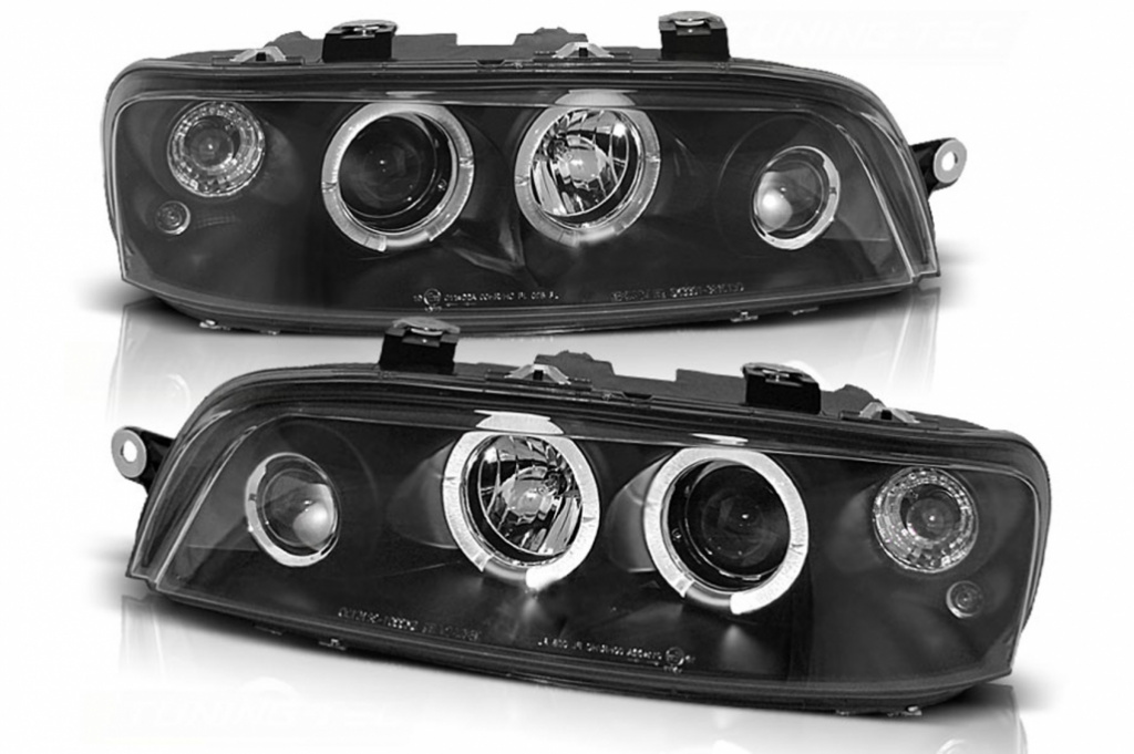 Set Faruri Angel Eyes Compatibil Cu Fiat Punto 2 1999-2003 Negru Clar HLFIPU2B