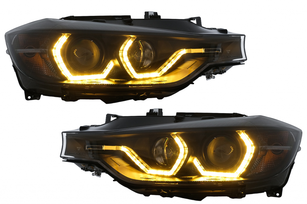 Set Faruri Angel Eyes Galben Led Drl Compatibil Cu Bmw Seria 3 F30 / F31 2011-2015 Sedan / Touring HLBMF30YDRL