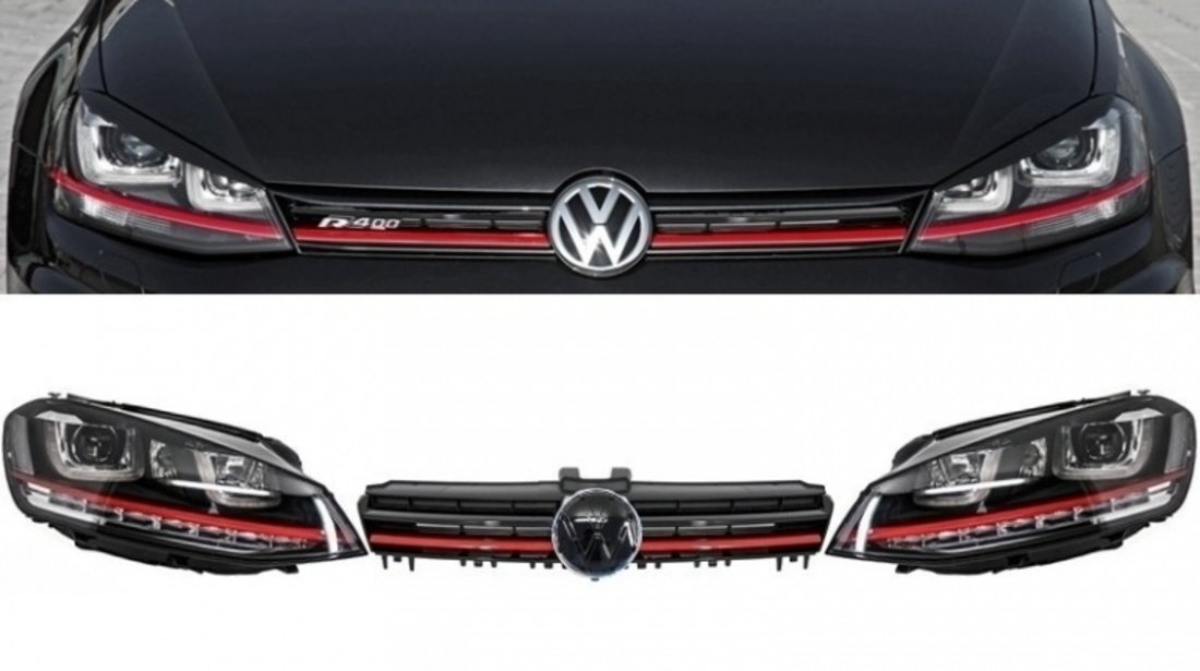 Set Faruri Dreapta + Stanga + Grila Am Volkswagen Golf 7 2012→ 3D LED R20 GTI Design