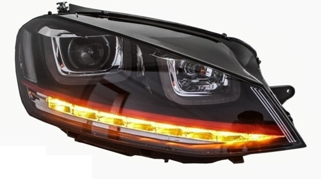 Set Faruri Dreapta + Stanga + Grila Am Volkswagen Golf 7 2012→ 3D LED R20 GTI Design