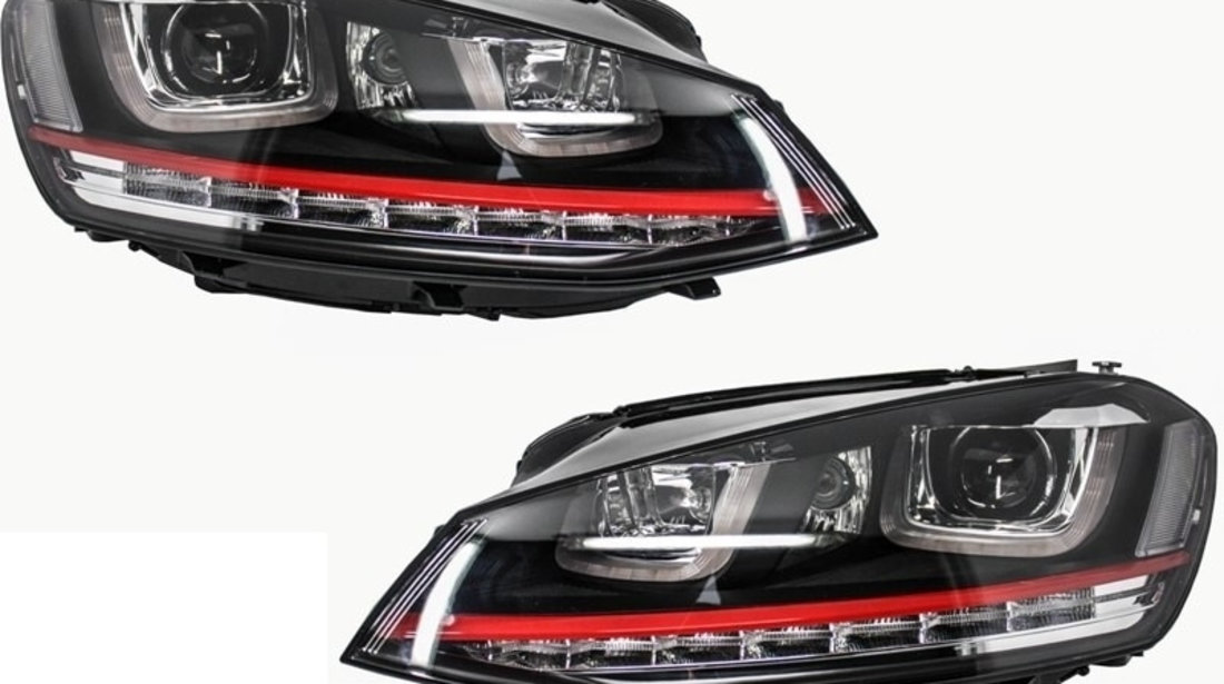 Set Faruri Dreapta + Stanga + Grila Am Volkswagen Golf 7 2012→ 3D LED R20 GTI Design