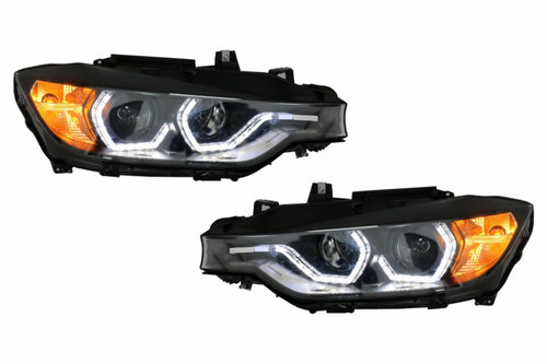 Set Faruri Full Angel Eyes Led Drl Compatibil Cu Bmw Seria 3 F30 / F31 2011-2015 Sedan / Touring Neg...
