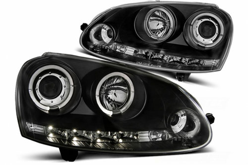 Set Faruri Led Angel Eyes Compatibil Cu Volkswagen Golf 5 2003-2009 / Jetta 2005-2010 Negru HLVWG5BL...