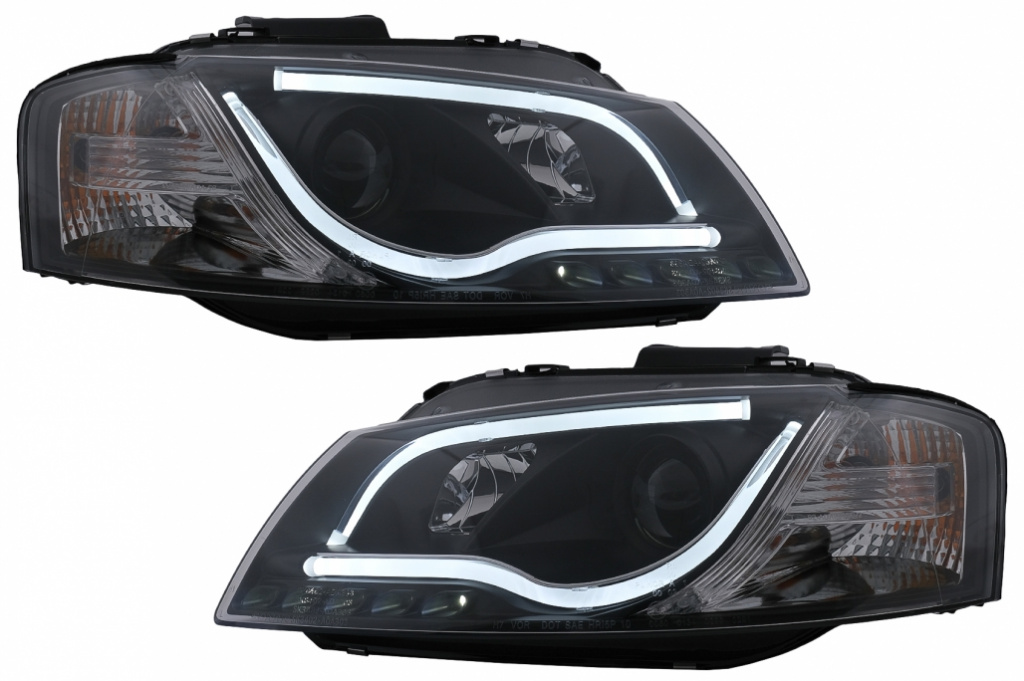 Set Faruri Led DRL Compatibil Cu Audi A3 8P 2003-2008 Negru HLAUA38PNFLBLED
