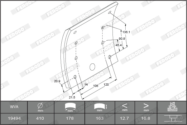 Set garnituri de frictiune, frana tambur (K194860F3744 FERODO PREMIER)