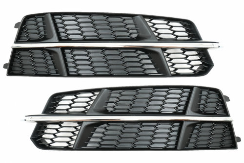 Set Grile Bara Fata Compatibil Cu Audi A6 C7 4G 2015-2018 S-Line Facelift Negru Crom SGAUA64GFBWO