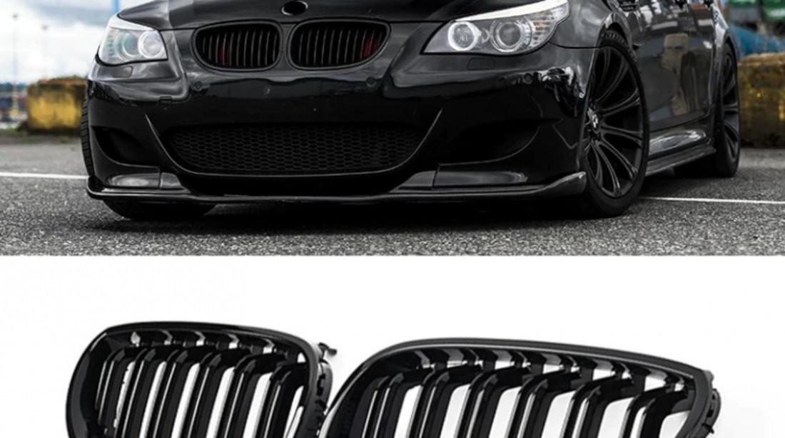 Set Grile Radiator Nari Bmw Seria 5 E60 2003-2009 M Design Negru Lucios Duble FGBME60DPB