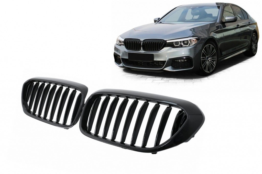 Set Grile Radiator Nari Compatibil Cu Bmw Seria 5 G30 / G31 2017-2020 Negru Lucios FGBMG30NFL