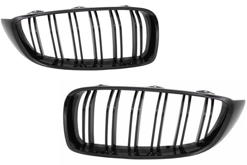 Set Grile Radiator Nari Duble Compatibil Cu Bmw Seria 4 F33, F83 2013→ M Design Negru Lucios FGBMF...