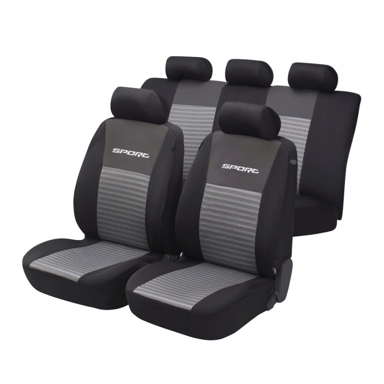 Set Huse Auto Sport Negru + Gri 14 Piese Unitec 84951