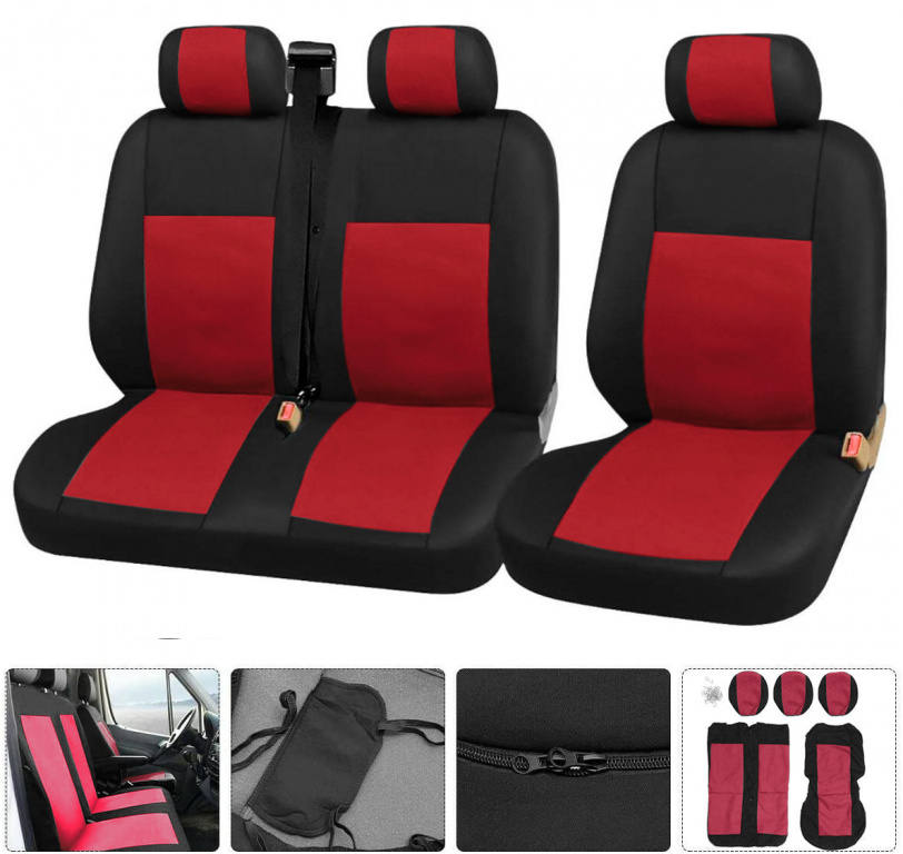 Set Huse Scaun Universale Textil Fata Autoutilitara, Bus 2+1 Rosu TAP922