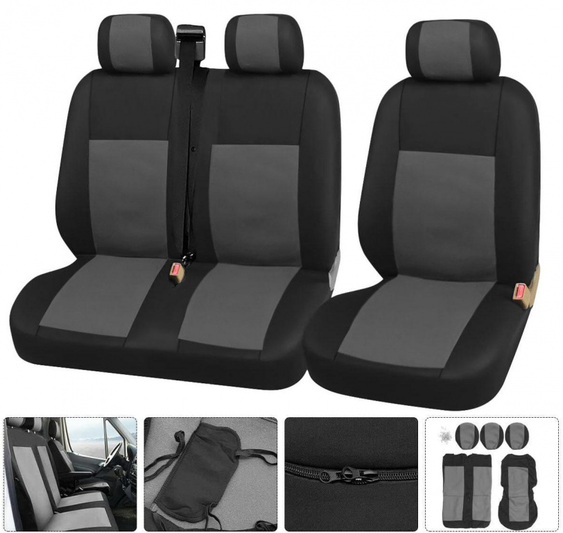 Set Huse Scaun Universale Textil Fata Autoutilitara, Bus 2+1 Gri TAP921