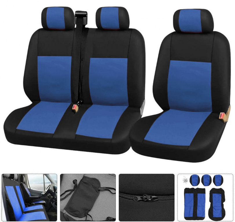 Set Huse Scaun Universale Textil Fata Autoutilitara, Bus 2+1 Albastru TAP923