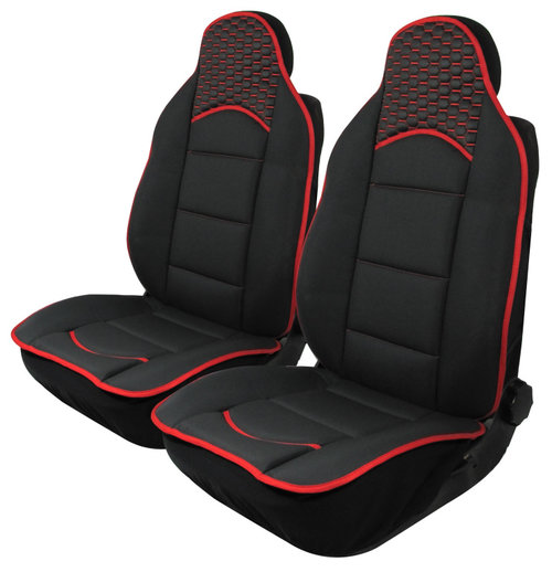 Set Huse Scaune Auto, Lux, Textil Si Piele Ecologica, Negru + Rosu , Model Fagure De Miere, Universa...