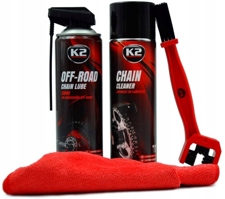 Set K2 Spray Curatat Lant Chain Cleaner 500ML W148NM + K2 Spray Lubrifiant Lant Chain Lube Off Road 500ML W140NM + K2 Perie Curatat Lant W612 + Sonax Laveta Pentru Suprafete Exterioare 40X40CM 416200