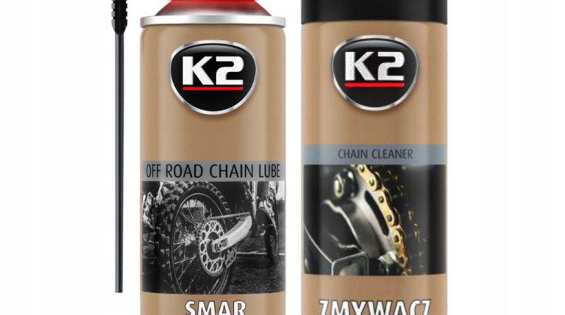 Set K2 Spray Lubrifiant Lant Chain Lube Off Road 500ML W140 + K2 Spray Curatat Lant Chain Cleaner 500ML W148