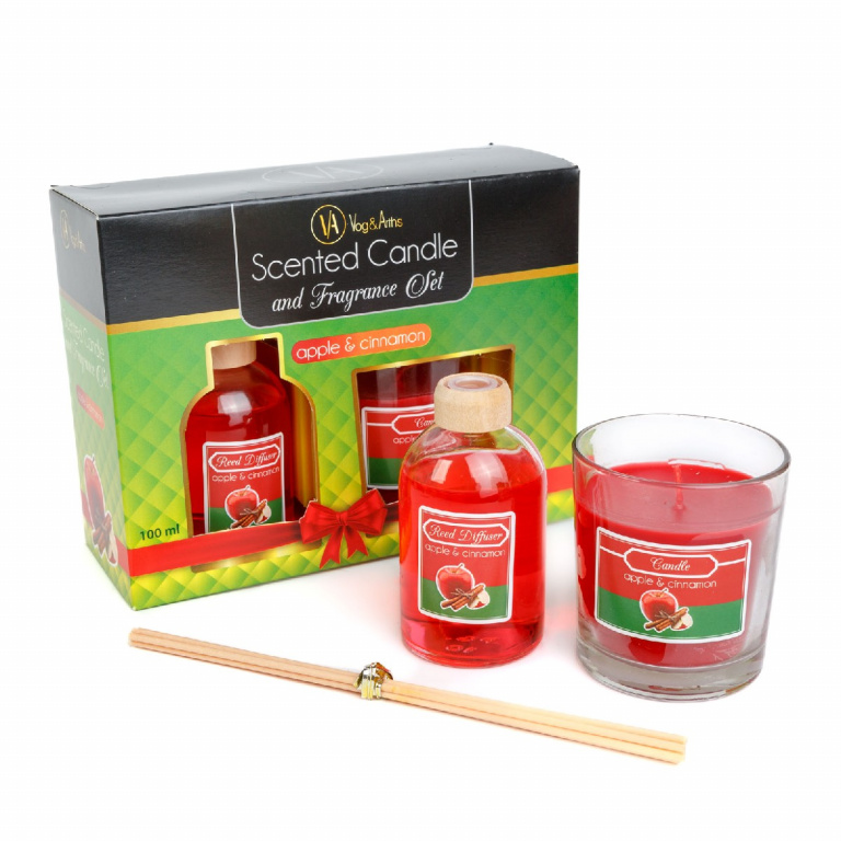 Set lumânare parfumată și odorizant cu bețe - măr & scorțișoară - 120 g + 100 ml 58800A