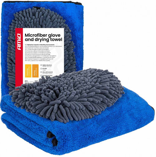 Set Manusa Microfibra + Laveta Prosop Uscare Auto Microfibra Amio Albastru / Gri 60x90cm 800gsm / 20...