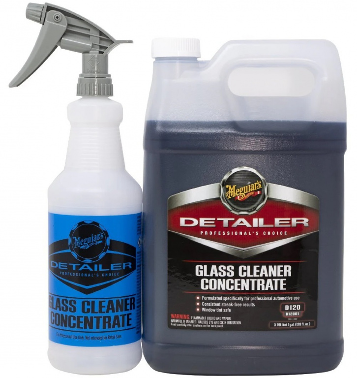 Set Meguiar's Detailer Glass Cleaner Concentrate Solutie Curatare Geamuri 3.79L D12001 + Set Meguiar's Detailer Glass Cleaner Concentrate Bottle Recipient Plastic + Cap Pulverizator 946ML D20120P + D110542