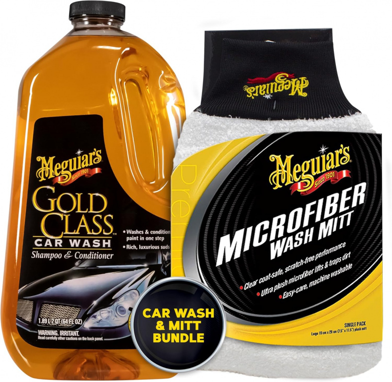 Set Meguiar's Gold Class Car Wash Shampoo &amp; Conditioner Sampon Auto 1.89L G7164 + Meguiar's Microfiber Wash Mitt Manusa Microfibra Super Moale Spalat Auto Alb X3002EU