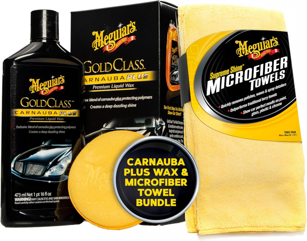 Set Meguiar's Gold Class Carnauba Plus Premium Liquid Wax Ceara Lichida 473ML G7016 + Meguiar's Supreme Shine Microfiber Towels Set 3 Buc Laveta Microfibra 40cm x 60cm X2020EU