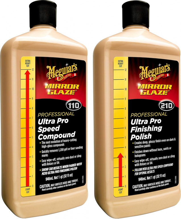 Set Meguiar's Mirror Glaze Ultra Pro Speed Compound 110 Pasta Polish Abraziv 946ML M11032 + Meguiar's Mirror Glaze Professional Ultra Pro Finishing Polish 210 Pasta Polish Finish 946ML M21032