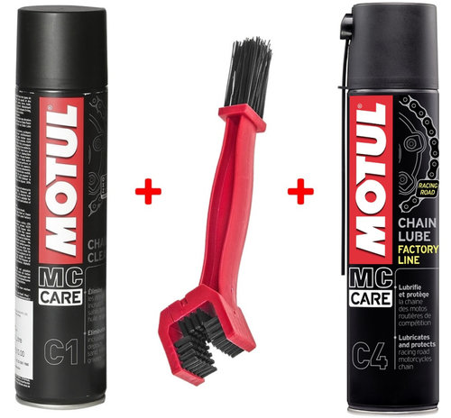 Set Motul Spray Curatat Lant Chain Clean C1 400ML 102980 + Motul Spray Ungere Lant Moto Chain Lube F...