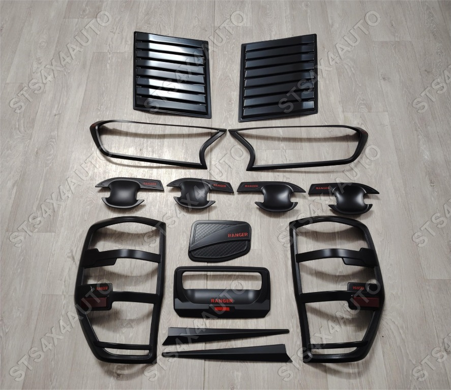 SET ORNAMENT EXTERIOR NEGRU MATTE PENTRU FORD RANGER T7 T8 2016-2022 MB [14-BUC]