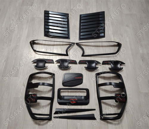 SET ORNAMENT EXTERIOR NEGRU MATTE PENTRU FORD RANGER T7 T8 2016-2022 MB [14-BUC]