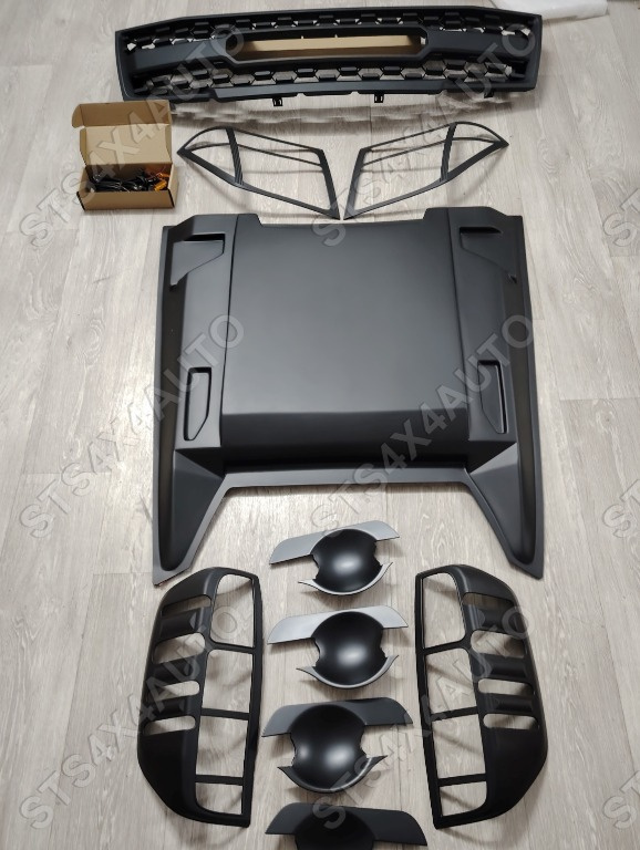 SET ORNAMENT EXTERIOR NEGRU MATTE SI GRILA FATA CU LED PENTRU NISSAN NAVARA D40 2005-2009 [10-BUC][V1]