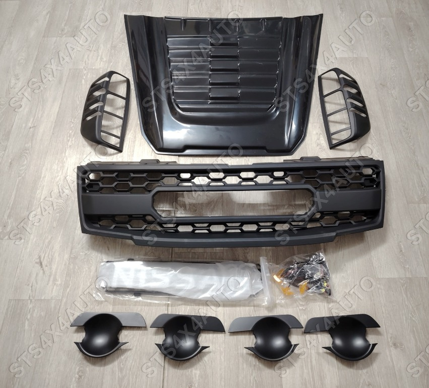 SET ORNAMENT EXTERIOR NEGRU MATTE SI GRILA FATA CU LED PENTRU NISSAN NAVARA D40 2010-2014 [V2] [8-BUC]