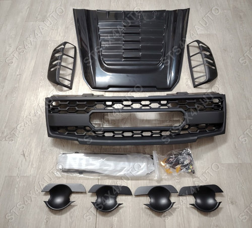 SET ORNAMENT EXTERIOR NEGRU MATTE SI GRILA FATA CU LED PENTRU NISSAN NAVARA D40 2010-2014 [V2] [8-BU...