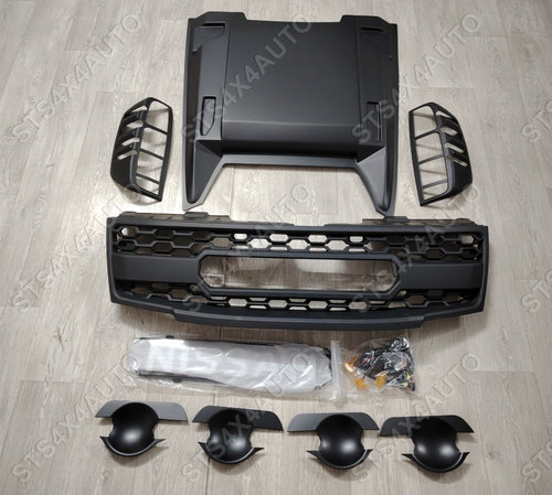 SET ORNAMENT EXTERIOR NEGRU MATTE SI GRILA FATA CU LED PENTRU NISSAN NAVARA D40 2010-2014 [V1]