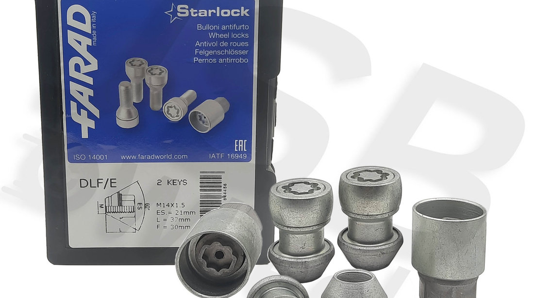 Set piulite antifurt Starlock 2 chei M14x1.5 Jaguar, Land Rover, Ford