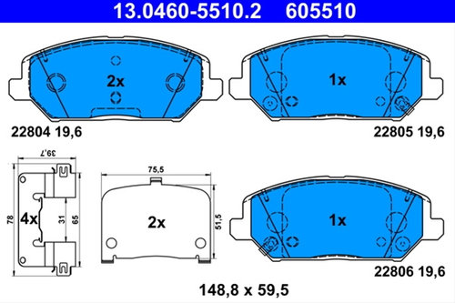 Set Placute Frana Ate Hyundai 13.0460-5510.2